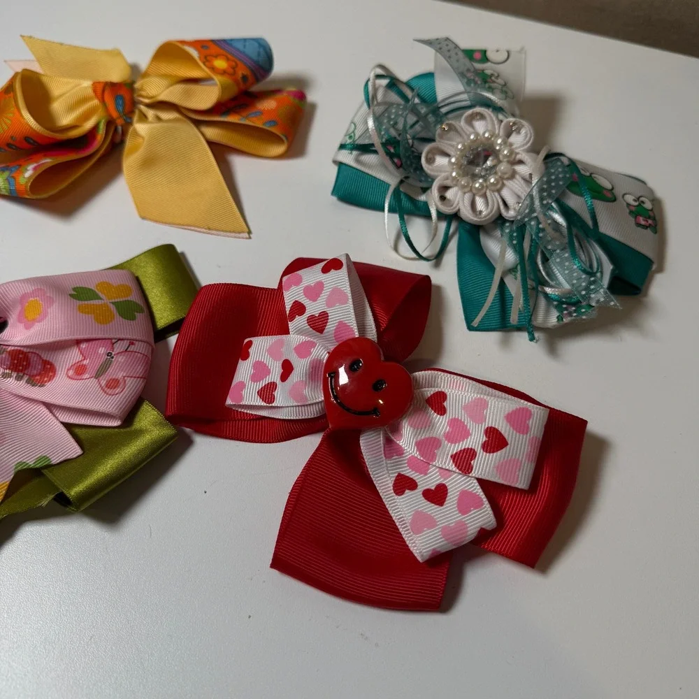Kids Hair Bows Set 4 Piece Cute Butterfly Ladybug Heart‎ Theme Accessories